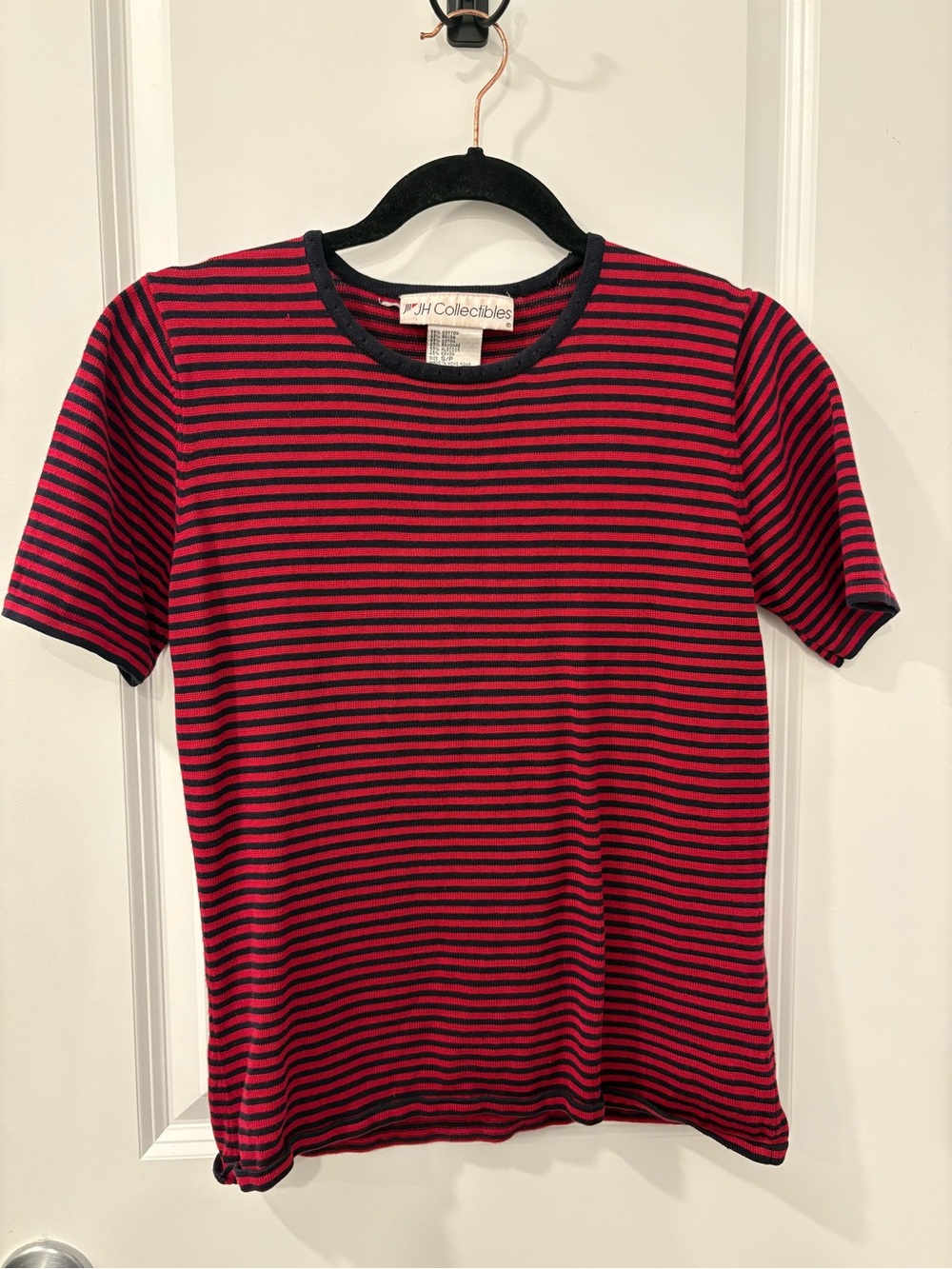 JH Collectibles Red and Navy Striped Crewneck Tee